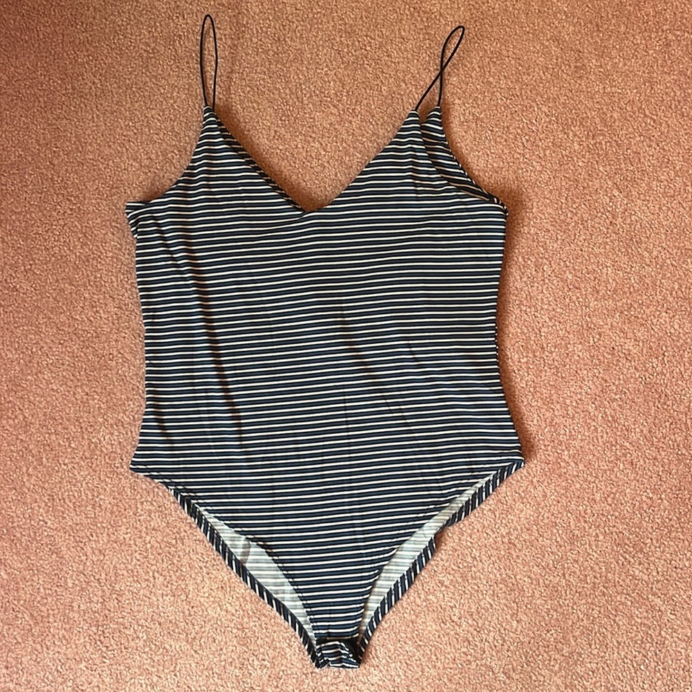 Blue and White Bodysuit with Spaghetti Straps Size Large